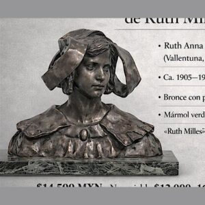 Busto en bronce de Ruth Milles — base de mármol verde (27 × 23 cm)